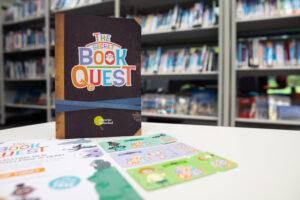 The Secret Book Quest booklet, library cards in a Libraries Unlimited library